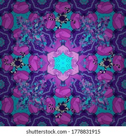 Seamless pattern Gentle, spring on pink, violet and blue colors. Watercolor painting. Vector illustration.