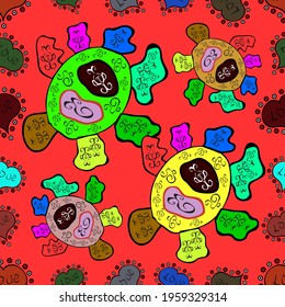 Seamless pattern Gentle, spring on black, red and green colors. Vector illustration. Watercolor painting.