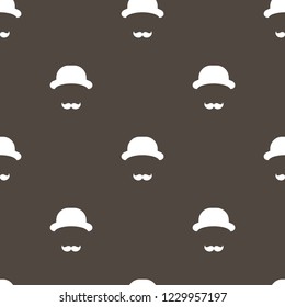Seamless pattern with gentleman on brown background. Silhouette of man's head with moustache and bowler hat. Black simple ornament.  Vector flat illustration.