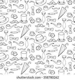 Seamless pattern with gentlemen elements, hats and mustache. Vector illustration