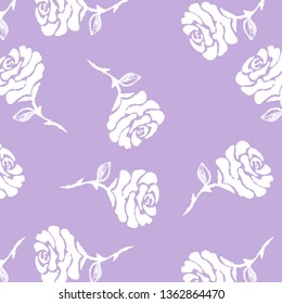 Seamless pattern of gently purple background with carved roses. Vector.