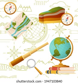 Seamless pattern Geography science courses online education concept or school lesson vector illustration on white background