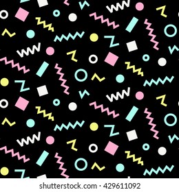 Seamless Pattern in geometric 90s style, vector hand drawn background