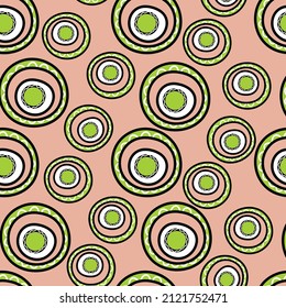 Seamless pattern with geometric aboriginal ornament. Ethnic tribal rounded color background. Afican, australian motiph. Dots painting. Vector illustration, template design for cloth, card, fabric.