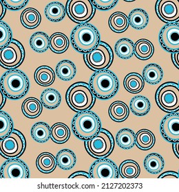 Seamless pattern with geometric aboriginal ornament. Ethnic tribal rounded color background. Afican, australian motiph. Dots painting. Vector illustration, template design for cloth, card, fabric.