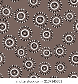 Nahtloses Muster mit geometrischem aborigem Ornament. Ethnischer Stamm, gerundeter Farbhintergrund. Afikaner, australischer Motiph. Dots-Malerei. Vektorgrafik, Vorlagendesign für Tuch, Karte, Stoff.