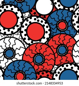 Seamless pattern with geometric aboriginal ornament. Ethnic tribal rounded color background. Afican, australian motiph. Dots painting. Vector illustration, template design for cloth, card, fabric.
