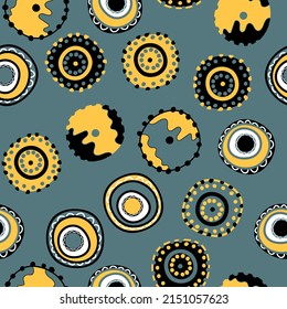 Seamless pattern with geometric aboriginal ornament. Ethnic tribal rounded color background. Afican, australian motiph. Dots painting. Vector illustration, template design for cloth, card, fabric.