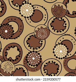 Seamless pattern with geometric aboriginal ornament. Ethnic tribal rounded color background. Afican, australian motiph. Dots painting. Vector illustration, template design for cloth, card, fabric.