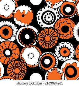 Seamless pattern with geometric aboriginal ornament. Ethnic tribal rounded color background. Afican, australian motiph. Dots painting. Vector illustration, template design for cloth, card, fabric.