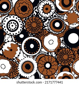 Patrón sin foco con ornamento aborigen geométrico. Fondo étnico tribal de color redondeado. Motiph australiano. Pintura de puntos. Ilustración vectorial, diseño de plantilla para tela, tarjeta, tela.