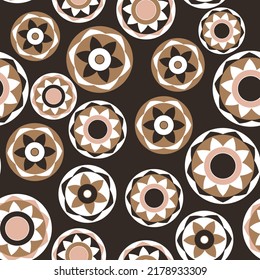 Seamless pattern with geometric aboriginal ornament. Ethnic tribal rounded color background. Afican, australian motiph. Dots painting. Vector illustration, template design for cloth, card, fabric.