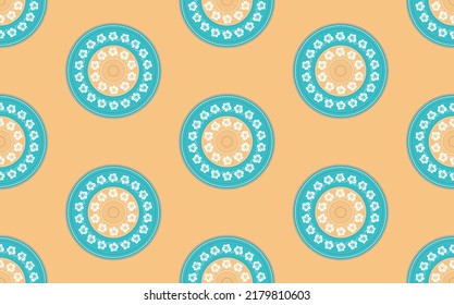 Nahtloses Muster mit geometrischem aborigem Ornament. Ethnischer Stamm, gerundeter Farbhintergrund. Afikaner, australischer Motiph. Dots-Malerei. Vektorgrafik, Vorlagendesign für Tuch, Karte, Stoff.