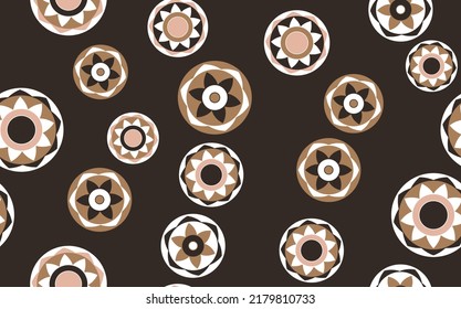 Seamless pattern with geometric aboriginal ornament. Ethnic tribal rounded color background. Afican, australian motiph. Dots painting. Vector illustration, template design for cloth, card, fabric.