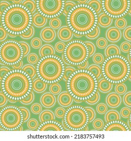 Seamless pattern with geometric aboriginal ornament. Ethnic tribal rounded color background. Afican, australian motiph. Dots painting. Vector illustration, template design for cloth, card, fabric.