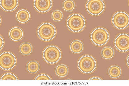 Seamless pattern with geometric aboriginal ornament. Ethnic tribal rounded color background. Afican, australian motiph. Dots painting. Vector illustration, template design for cloth, card, fabric.