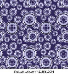 Seamless pattern with geometric aboriginal ornament. Ethnic tribal rounded color background. Afican, australian motiph. Dots painting. Vector illustration, template design for cloth, card, fabric.