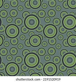 Seamless pattern with geometric aboriginal ornament. Ethnic tribal rounded color background. Afican, australian motiph. Dots painting. Vector illustration, template design for cloth, card, fabric.