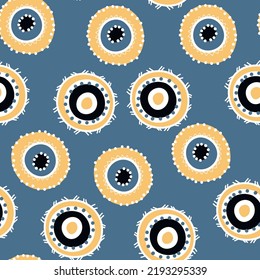 Seamless pattern with geometric aboriginal ornament. Ethnic tribal rounded color background. Afican, australian motiph. Dots painting. Vector illustration, template design for cloth, card, fabric.