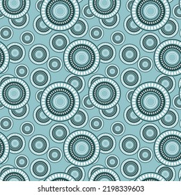 Nahtloses Muster mit geometrischem aborigem Ornament. Ethnischer Stamm, gerundeter Farbhintergrund. Afikaner, australischer Motiph. Dots-Malerei. Vektorgrafik, Vorlagendesign für Tuch, Karte, Stoff.