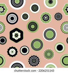 Patrón sin foco con ornamento aborigen geométrico. Fondo étnico tribal de color redondeado. Motiph australiano. Pintura de puntos. Ilustración vectorial, diseño de plantilla para tela, tarjeta, tela.