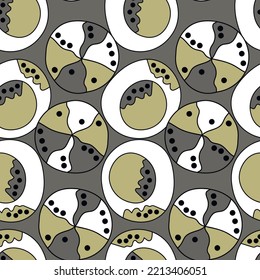 Seamless pattern with geometric aboriginal ornament. Ethnic tribal rounded color background. Afican, australian motiph. Dots painting. Vector illustration, template design for cloth, card, fabric.