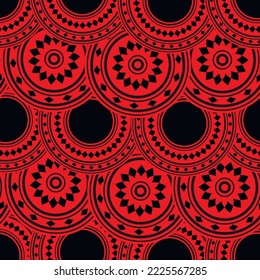 Seamless pattern with geometric aboriginal ornament. Ethnic tribal rounded color background. Afican, australian motiph. Dots painting. Vector illustration, template design for cloth, card, fabric.