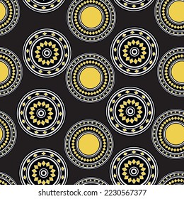 Seamless pattern with geometric aboriginal ornament. Ethnic tribal rounded color background. Afican, australian motiph. Dots painting. Vector illustration, template design for cloth, card, fabric.