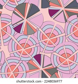 Seamless pattern with geometric aboriginal ornament. Ethnic tribal rounded color background. Afican, australian motiph. Dots painting. Vector illustration, template design for cloth, card, fabric.