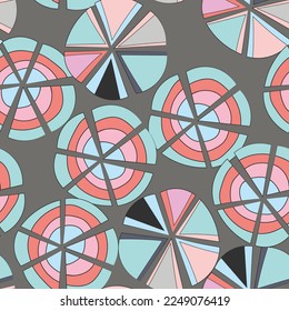 Seamless pattern with geometric aboriginal ornament. Ethnic tribal rounded color background. Afican, australian motiph. Dots painting. Vector illustration, template design for cloth, card, fabric.