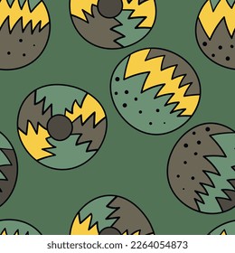 Seamless pattern with geometric aboriginal ornament. Ethnic tribal rounded color background. Afican, australian motiph. Dots painting. Vector illustration, template design for cloth, card, fabric.