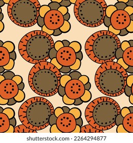Seamless pattern with geometric aboriginal ornament. Ethnic tribal rounded color background. Afican, australian motiph. Dots painting. Vector illustration, template design for cloth, card, fabric.
