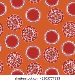 Seamless pattern with geometric aboriginal ornament. Ethnic tribal rounded color background. Afican, australian motiph. Dots painting. Vector illustration, template design for cloth, card, fabric.