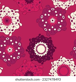Patrón sin foco con ornamento aborigen geométrico. Fondo étnico tribal de color redondeado. Motiph australiano. Pintura de puntos. Ilustración vectorial, diseño de plantilla para tela, tarjeta, tela.