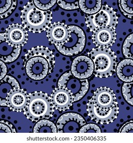 Seamless pattern with geometric aboriginal ornament. Ethnic tribal rounded color background. Afican, australian motiph. Dots painting. Vector illustration, template design for cloth, card, fabric.