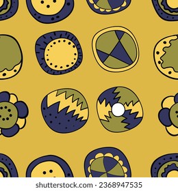 Seamless pattern with geometric aboriginal ornament. Ethnic tribal rounded color background. Afican, australian motiph. Dots painting. Vector illustration, template design for cloth, card, fabric.