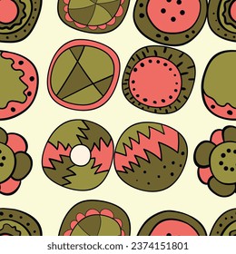 Seamless pattern with geometric aboriginal ornament. Ethnic tribal rounded color background. Afican, australian motiph. Dots painting. Vector illustration, template design for cloth, card, fabric.