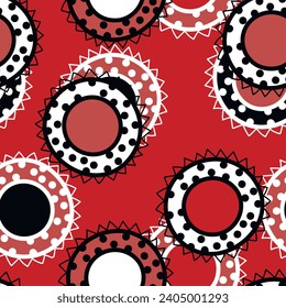 Seamless pattern with geometric aboriginal ornament. Ethnic tribal rounded color background. Afican, australian motiph. Dots painting. Vector illustration, template design for cloth, card, fabric.