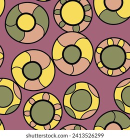 Seamless pattern with geometric aboriginal ornament. Ethnic tribal rounded color background. Afican, australian motiph. Dots painting. Vector illustration, template design for cloth, card, fabric.