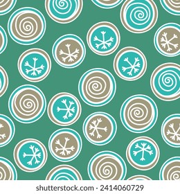 Seamless pattern with geometric aboriginal ornament. Ethnic tribal rounded color background. Afican, australian motiph. Dots painting. Vector illustration, template design for cloth, card, fabric.