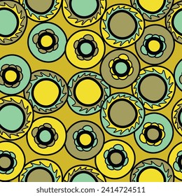 Seamless pattern with geometric aboriginal ornament. Ethnic tribal rounded color background. Afican, australian motiph. Dots painting. Vector illustration, template design for cloth, card, fabric.