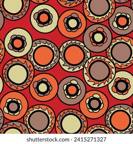 Seamless pattern with geometric aboriginal ornament. Ethnic tribal rounded color background. Afican, australian motiph. Dots painting. Vector illustration, template design for cloth, card, fabric.