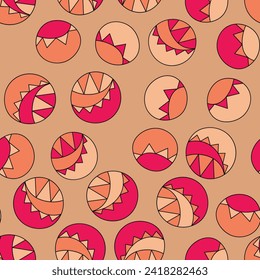 Seamless pattern with geometric aboriginal ornament. Ethnic tribal rounded color background. Afican, australian motiph. Dots painting. Vector illustration, template design for cloth, card, fabric.