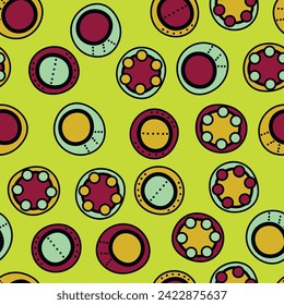 Seamless pattern with geometric aboriginal ornament. Ethnic tribal rounded color background. Afican, australian motiph. Dots painting. Vector illustration, template design for cloth, card, fabric.