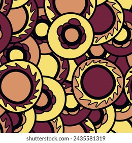 Seamless pattern with geometric aboriginal ornament. Ethnic tribal rounded color background. Afican, australian motiph. Dots painting. Vector illustration, template design for cloth, card, fabric.