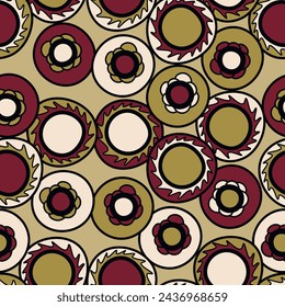 Seamless pattern with geometric aboriginal ornament. Ethnic tribal rounded color background. Afican, australian motiph. Dots painting. Vector illustration, template design for cloth, card, fabric.