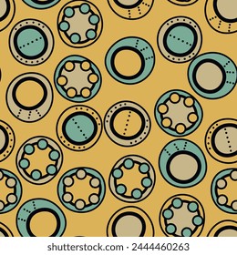 Seamless pattern with geometric aboriginal ornament. Ethnic tribal rounded color background. Afican, australian motiph. Dots painting. Vector illustration, template design for cloth, card, fabric.