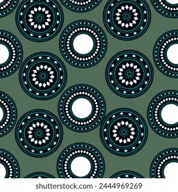 Seamless pattern with geometric aboriginal ornament. Ethnic tribal rounded color background. Afican, australian motiph. Dots painting. Vector illustration, template design for cloth, card, fabric.