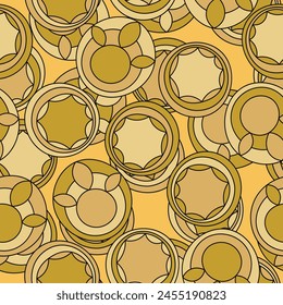 Seamless pattern with geometric aboriginal ornament. Ethnic tribal rounded color background. Afican, australian motiph. Dots painting. Vector illustration, template design for cloth, card, fabric.