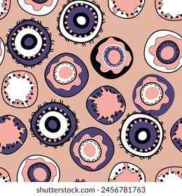 Seamless pattern with geometric aboriginal ornament. Ethnic tribal rounded color background. Afican, australian motiph. Dots painting. Vector illustration, template design for cloth, card, fabric.